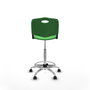 Taburete Robledo con mecanismo Giratorio de PVC color Verde. Equipado con Base cromada, Sin brazos y Ruedas de parqué