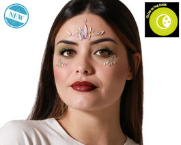 Joyas Faciales Adhesivas Iridiscentes Glow in the Dark con Diseño Frontal y Pómulos