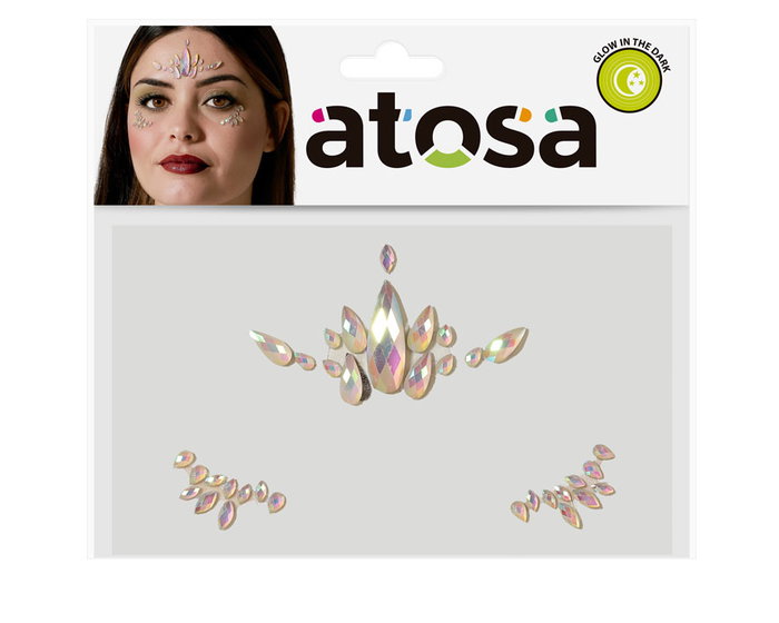 Joyas Faciales Adhesivas Iridiscentes Glow in the Dark con Diseño Frontal y Pómulos