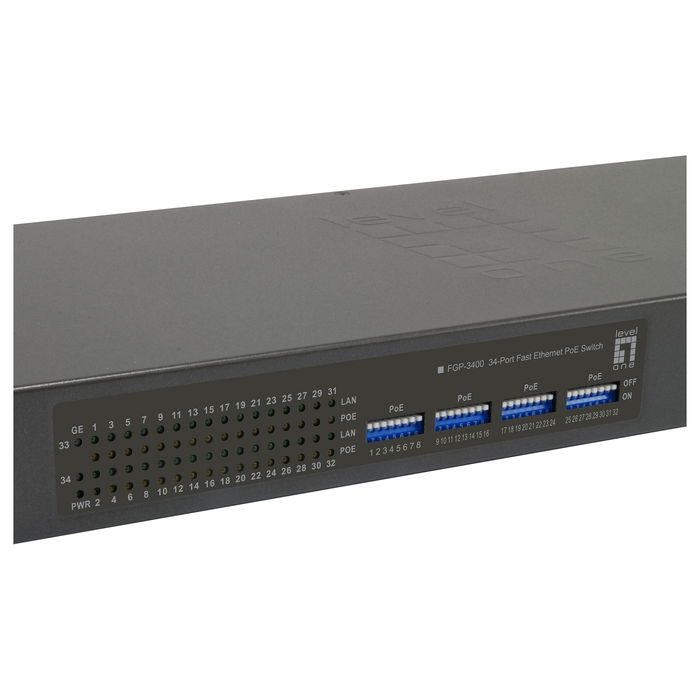 Level One Switch FGP-3400W630 34x FE, 2x GE, 32x PoE, No administrado, Montaje en rack
