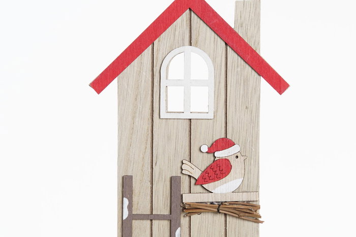 DKD Home Decor Decoración MDF Navidad Tradicional Natural y Rojo 13x5x30 cm