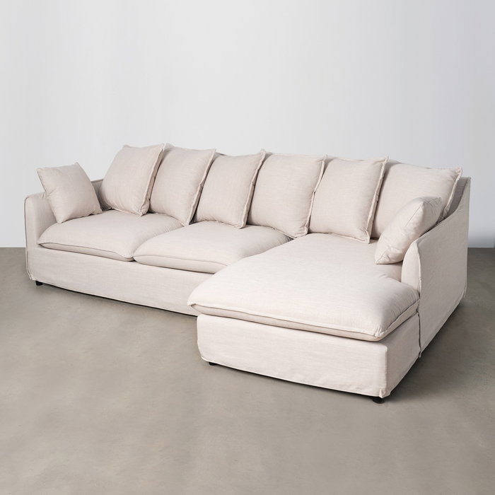 Sofá Chaise Longue Beige Dm-Tejido Salón 252 X 158 X 84 cm Sofá Chaise Longue Beige Dm-Tejido Salón 252 X 158 X 84 cm