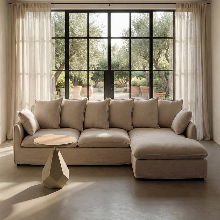 Sofá Chaise Longue Beige Dm-Tejido Salón 252 X 158 X 84 cm Sofá Chaise Longue Beige Dm-Tejido Salón 252 X 158 X 84 cm