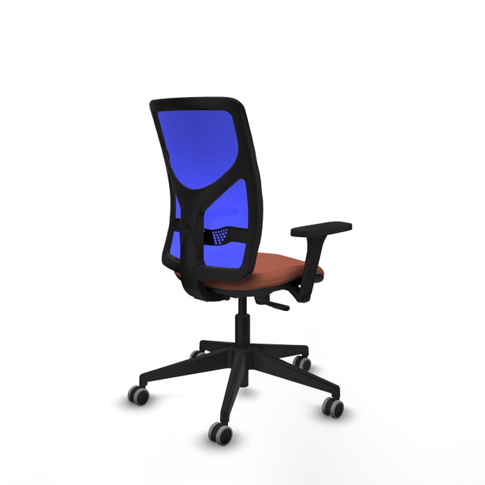 PIQUERAS Y CRESPO Silla de oficina Motilla, Mecanismo Sincro, Brazos 3D, Tela Marrón y Malla Azul