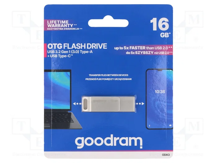GOODRAM ODA3 Silver 16 GB USB 3.2 Gen 1 Dual USB Type-A / USB Type-C