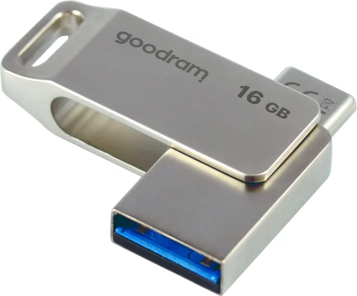 Goodram Pendrive ODA3 16 GB USB 3.2 Gen 1 USB Type-A y Type-C Plata, Velocidad Lectura 60 MB/s, Factor de Forma Giratorio