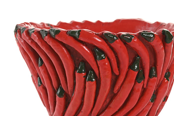 DKD Home Decor Centro de Mesa de Cemento Rojo con Diseño de Chilis