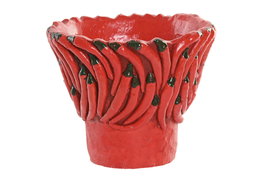 DKD Home Decor Centro de Mesa de Cemento Rojo con Diseño de Chilis