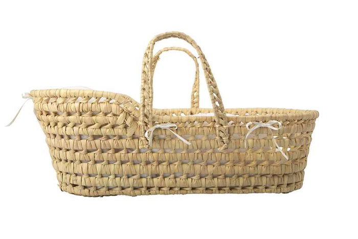 Mimbre Canastilla con Dos Asas, Protector, Colchón y Cojín para Muñecas Arias, 26x40x19 cm