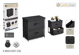 Confortime Cajonera TNT con 2 Cajones, Mueble de Almacenaje, 55 x 30 x 50 cm, Estructura de Tubo 13 mm (4 Unidades)