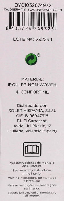 Confortime Cajonera TNT con 2 Cajones, Mueble de Almacenaje, 55 x 30 x 50 cm, Estructura de Tubo 13 mm (4 Unidades)