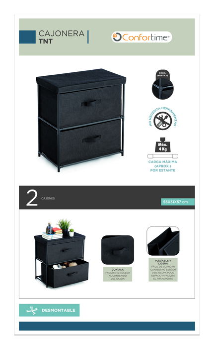 Confortime Cajonera TNT con 2 Cajones, Mueble de Almacenaje, 55 x 30 x 50 cm, Estructura de Tubo 13 mm (4 Unidades) Confortime Cajonera TNT con 2 Cajones, Mueble de Almacenaje, 55 x 30 x 50 cm, Estructura de Tubo 13 mm (4 Unidades)