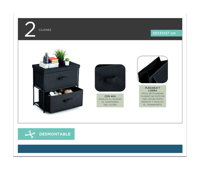 Confortime Cajonera TNT con 2 Cajones, Mueble de Almacenaje, 55 x 30 x 50 cm, Estructura de Tubo 13 mm (4 Unidades) Confortime Cajonera TNT con 2 Cajones, Mueble de Almacenaje, 55 x 30 x 50 cm, Estructura de Tubo 13 mm (4 Unidades)