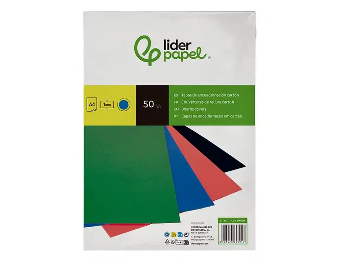 Liderpapel Tapa Encuadernacion Carton A4 1mm Azul Paquete 50 Unidades