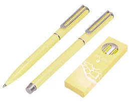 Belius Endless Summer Juego Boligrafo y Roller, Aluminio Amarillo y Plateado, Tinta Azul, Caja de Diseño