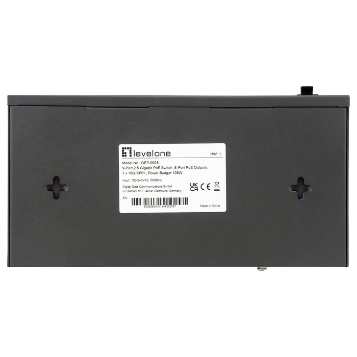 LevelOne Switch PoE+ GEP-0925 No Administrado 8 Puertos 2.5G Ethernet PoE 120W, 1 Ranura 10G SFP+, Negro