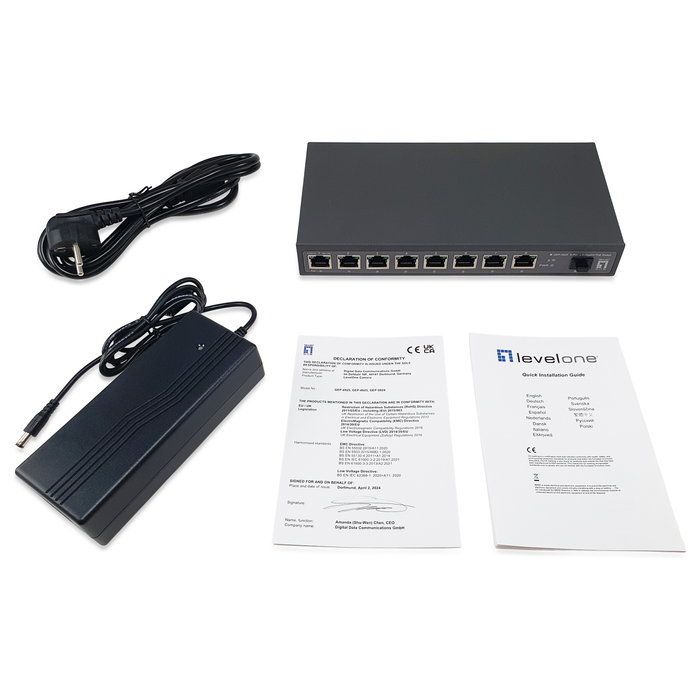 LevelOne Switch PoE+ GEP-0925 No Administrado 8 Puertos 2.5G Ethernet PoE 120W, 1 Ranura 10G SFP+, Negro