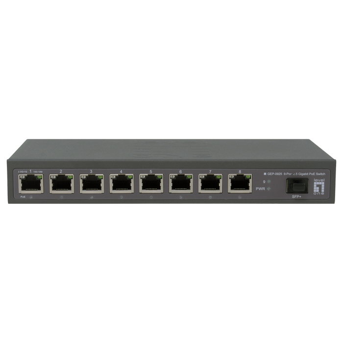 LevelOne Switch PoE+ GEP-0925 No Administrado 8 Puertos 2.5G Ethernet PoE 120W, 1 Ranura 10G SFP+, Negro