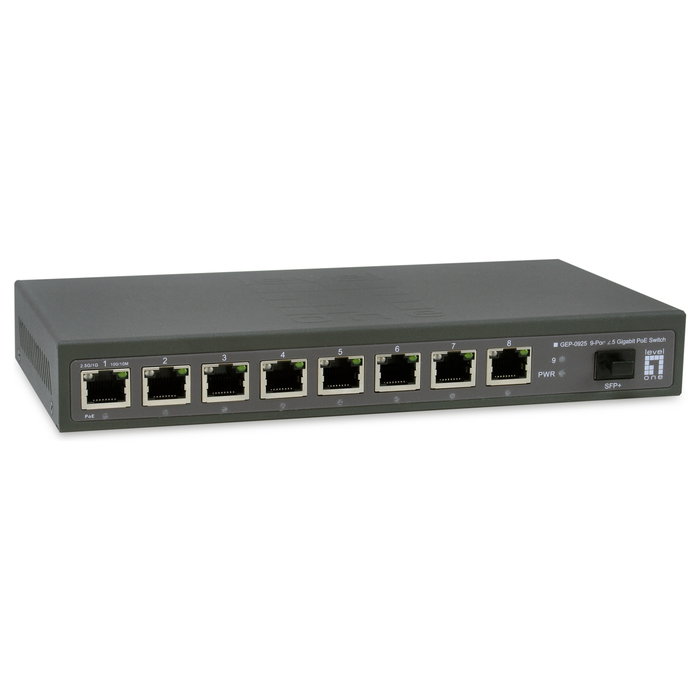 Level One GEP-0925 Switch PoE+ de 8 puertos 2.5G y 1 puerto 10G SFP+ Level One GEP-0925 Switch PoE+ de 8 puertos 2.5G y 1 puerto 10G SFP+
