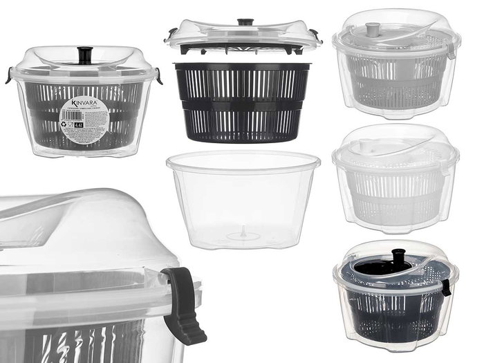 Kinvara Centrifugadora de Verduras para Ensaladas 4.4L, Colores Blanco/Gris/Negro/Transparente, Dimensiones 26x18x25 cm (Set de 6) Kinvara Centrifugadora de Verduras para Ensaladas 4.4L, Colores Blanco/Gris/Negro/Transparente, Dimensiones 26x18x25 cm (Set de 6)