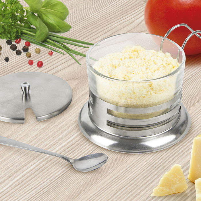 Home Deco Factory Quesera Con Cuchara Parmesano De Vidrio Y Acero Inoxidable Con Tapa 200ml