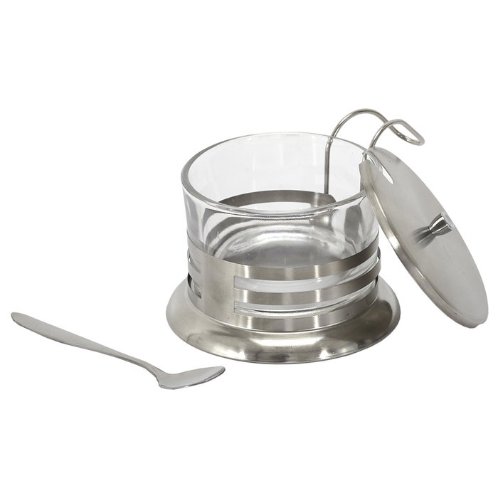 Home Deco Factory Quesera Con Cuchara Parmesano De Vidrio Y Acero Inoxidable Con Tapa 200ml
