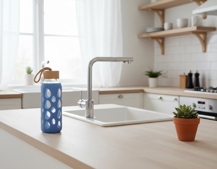 Bewinner Botella de Agua de Vidrio y Silicona 400 ml con Dimensiones 6x6x20 cm (24 Unidades)