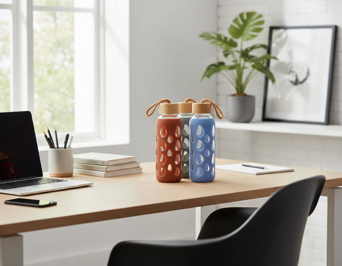 Bewinner Botella de Agua de Vidrio y Silicona 400 ml con Dimensiones 6x6x20 cm (24 Unidades)