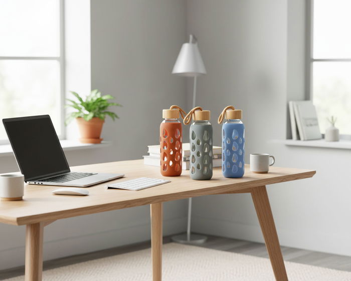 Bewinner Botella de Agua de Vidrio y Silicona 400 ml con Dimensiones 6x6x20 cm (24 Unidades)