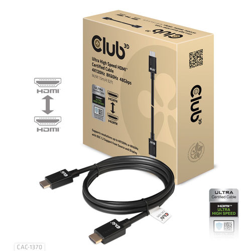 CLUB-3D CAC-1370 Cable HDMI 2.1 Certificado 48Gbps 4K120Hz 8K60Hz 1,5m Negro CLUB-3D CAC-1370 Cable HDMI 2.1 Certificado 48Gbps 4K120Hz 8K60Hz 1,5m Negro