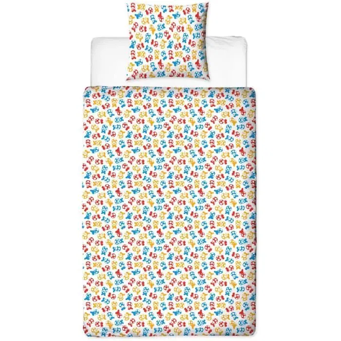 Mario Bros Juego de cama reversible AABFA32170 - Mario y sus amigos - Microfibra - 1 funda nórdica 140 x 200 cm + 1 funda de almohada 63 x 63 cm