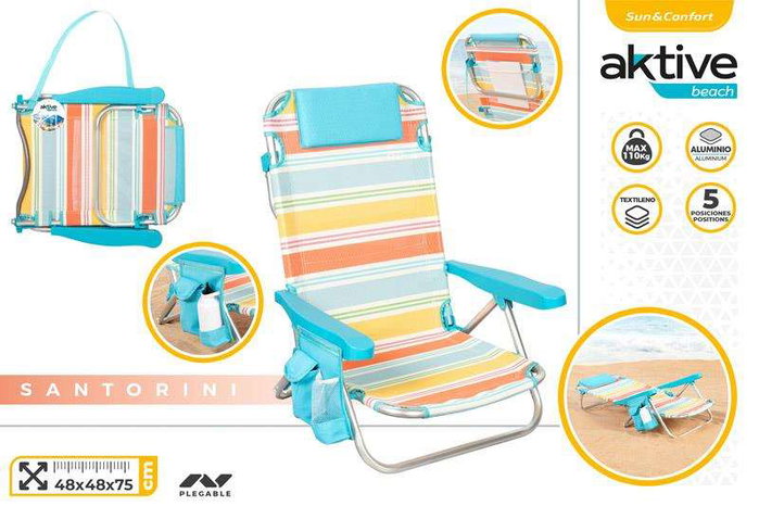 Color Baby Silla de Playa Plegable Aluminio 4 Posiciones con Cojín y Bolsillo Lateral Color Baby Silla de Playa Plegable Aluminio 4 Posiciones con Cojín y Bolsillo Lateral