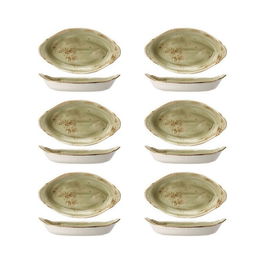 Craft Fuente Oval para Servir con Orejas, Verde, 20 x 11 cm, Vajilla, Fuentes y Rabaneras (Set de 24)