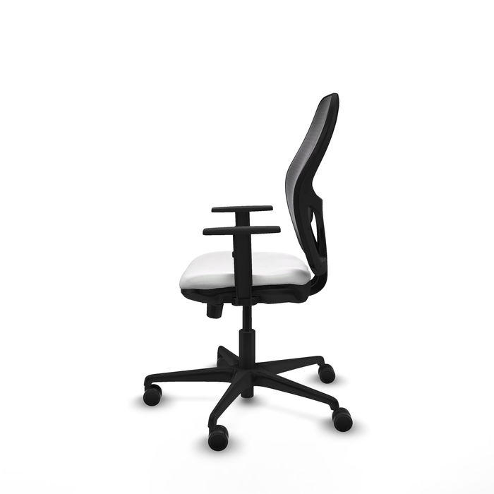Silla de oficina Jorquera con mecanismo Sincro/Traslack tapizada con Tela color Blanco y malla color Negro. Equipada con lumbar 1D, Brazos 1D y Ruedas 65mm nailon Silla de oficina Jorquera con mecanismo Sincro/Traslack tapizada con Tela color Blanco y malla color Negro. Equipada con lumbar 1D, Brazos 1D y Ruedas 65mm nailon
