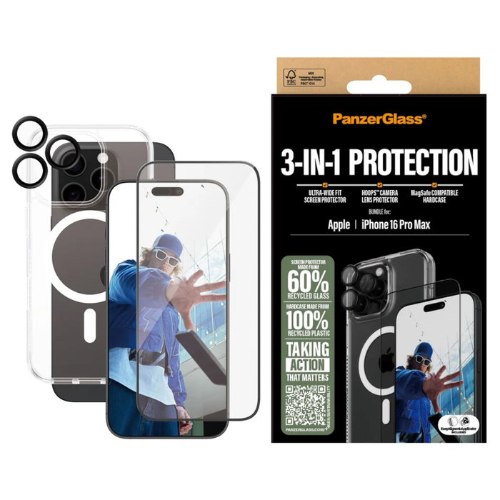 PanzerGlass 3-in-1 Protection Bundle para iPhone 16 Pro Max