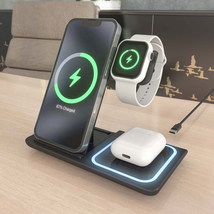 Aisens Cargador Inalámbrico 3 en 1 de 15W para Móvil, Apple Watch y Auriculares, Negro Aisens Cargador Inalámbrico 3 en 1 de 15W para Móvil, Apple Watch y Auriculares, Negro