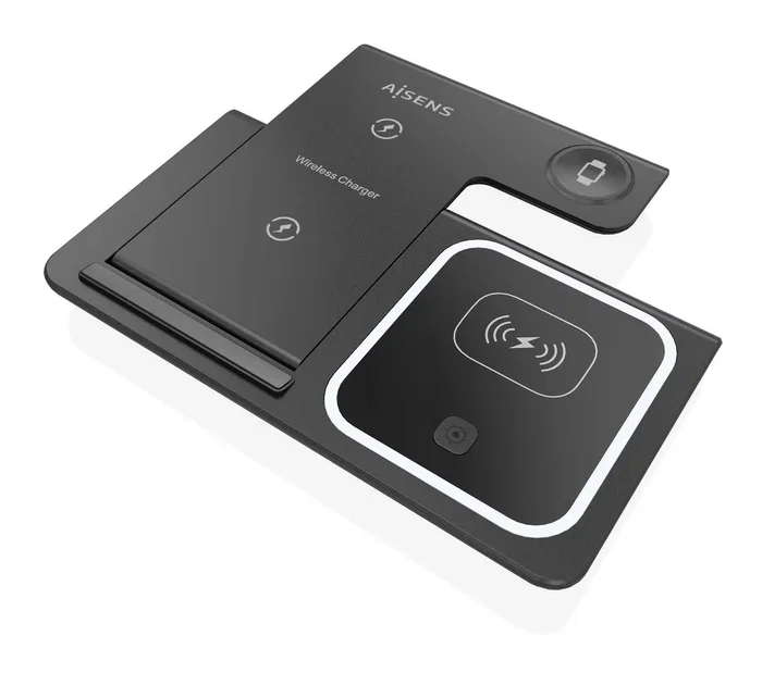 Aisens Cargador Inalámbrico 3 en 1 de 15W USB-C Negro