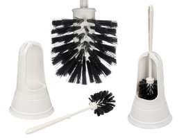 Berilo Escobillero de Plástico Redondo, Blanco, con Cepillo, Dimensiones 16x36x16 cm (Set de 6)