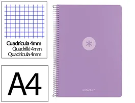 Antartik Cuaderno Espiral A4, Tapa Foam, 80 Hojas Cuadriculadas 4mm con Margen, Papel 90 g, Color Lavanda