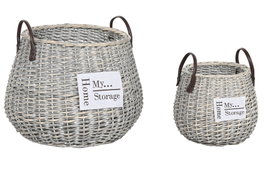 DKD Home Decor Set de 2 Cestas de Mimbre Natural 45x45x40 cm