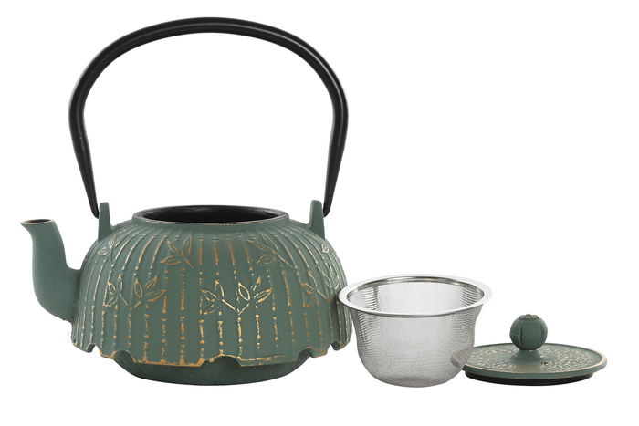 DKD Home Decor Tetera Oriental Verde Hierro Colado Inox 12.5 x 15 x 15.5 cm Capacidad 1l