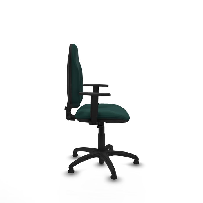Silla de oficina Algarra con mecanismo Contacto permanente básico tapizada con Similpiel color Verde botella. Equipada con Base poliamida negra, Brazos 1Dy Topes Silla de oficina Algarra con mecanismo Contacto permanente básico tapizada con Similpiel color Verde botella. Equipada con Base poliamida negra, Brazos 1Dy Topes