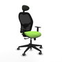 Silla de oficina Alocén con mecanismo Sincro tapizada con Tela color Pistacho y malla color Negro. Equipada con lumbar 1D, Brazos 1D, Cabecero Fijo y Ruedas 65 mm parqué