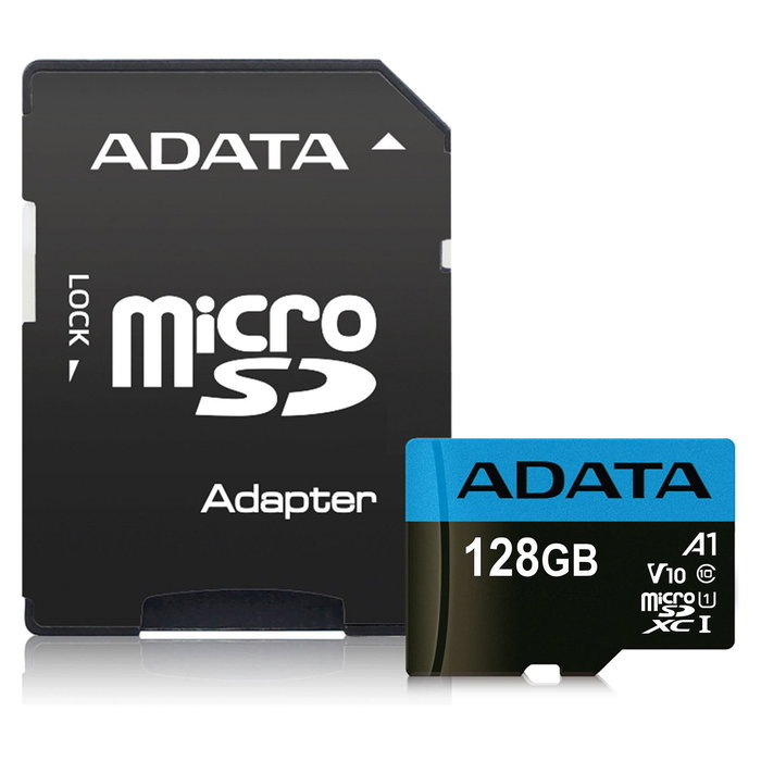 ADATA Tarjeta de memoria Premier MicroSDXC 128GB UHS-I Clase 10 V10 A1, 100MB/s lectura, 25MB/s escritura, resistente, con adaptador SD