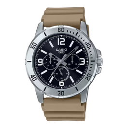 Casio MTP-VD300-5BUDF con esfera negra y correa marrón