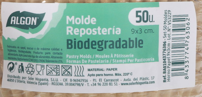 Algon Set 50 Moldes Horno Papel 9 x 3 cm (36 Unidades)