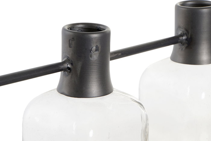 DKD Home Decor Set de 3 Jarrones de Cristal, Metal y Paulownia Negro/Natural