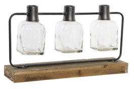 DKD Home Decor Set de 3 Jarrones de Cristal, Metal y Paulownia Negro/Natural