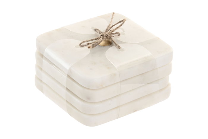 DKD Home Decor Set de 4 Posavasos Mármol y Latón Blanco y Dorado Dados 10x10x5 cm DKD Home Decor Set de 4 Posavasos Mármol y Latón Blanco y Dorado Dados 10x10x5 cm