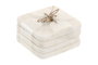 DKD Home Decor Set de 4 Posavasos Mármol y Latón Blanco y Dorado Dados 10x10x5 cm